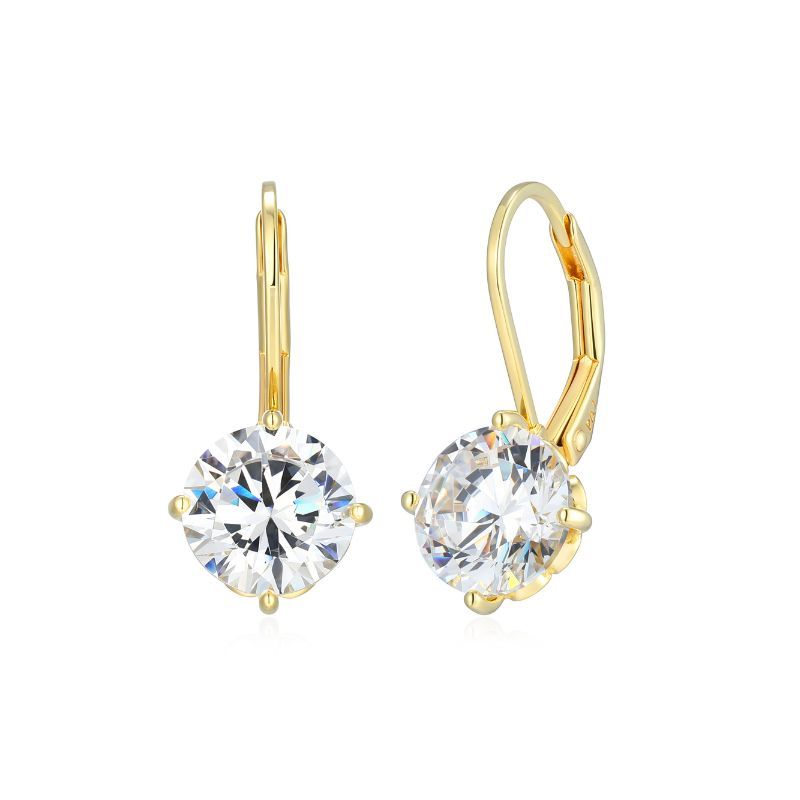 CZ Round  Solitaire Lever back  Earrings