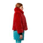 Side view of Sawyer vegan faux fur  jacket by FREED in Red 