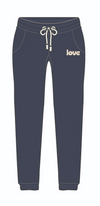 P.E. sweatpants in INDIGO by CHRLDR with 'love' printed on the side. 