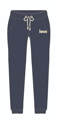 P.E. sweatpants in INDIGO by CHRLDR with 'love' printed on the side. 