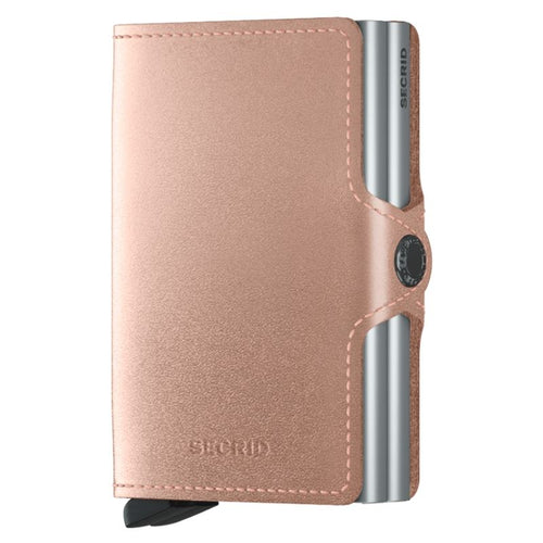 Twinwallet- in a Metallic Rose leather holds 12 cards 