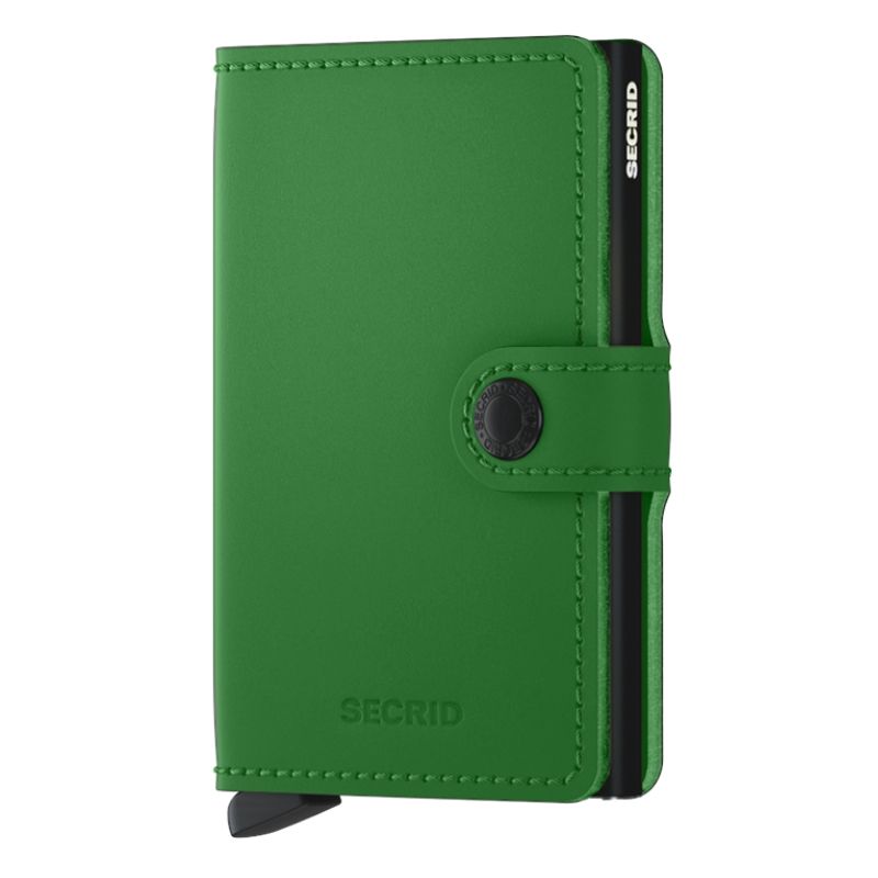 SECRUD mini Wallet in a bright green leather with a matte finish 