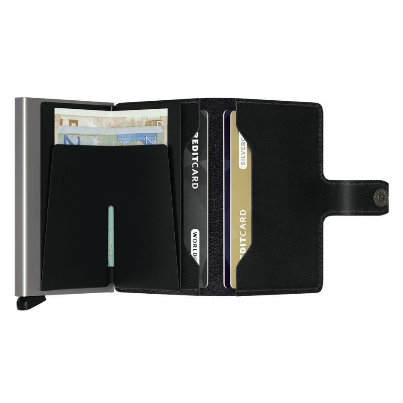 Full open view of the inside of SECRID miniwallet in original black 