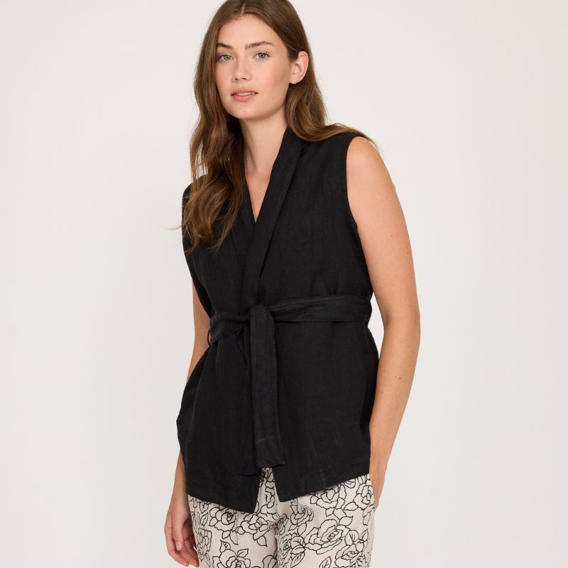 Shawl Collar Linen Vest