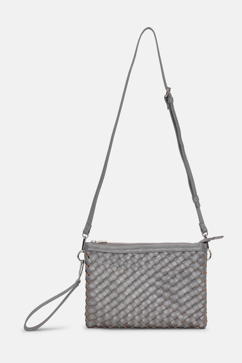 braided Shoulder bag in Gun metal with detachable strap +wrist strap 