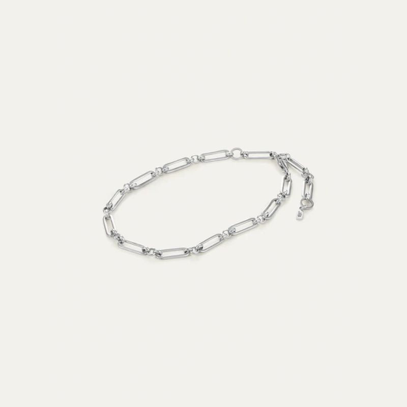 Paper clip link chain 0Silver Slim Mercer Anklet on a white background i