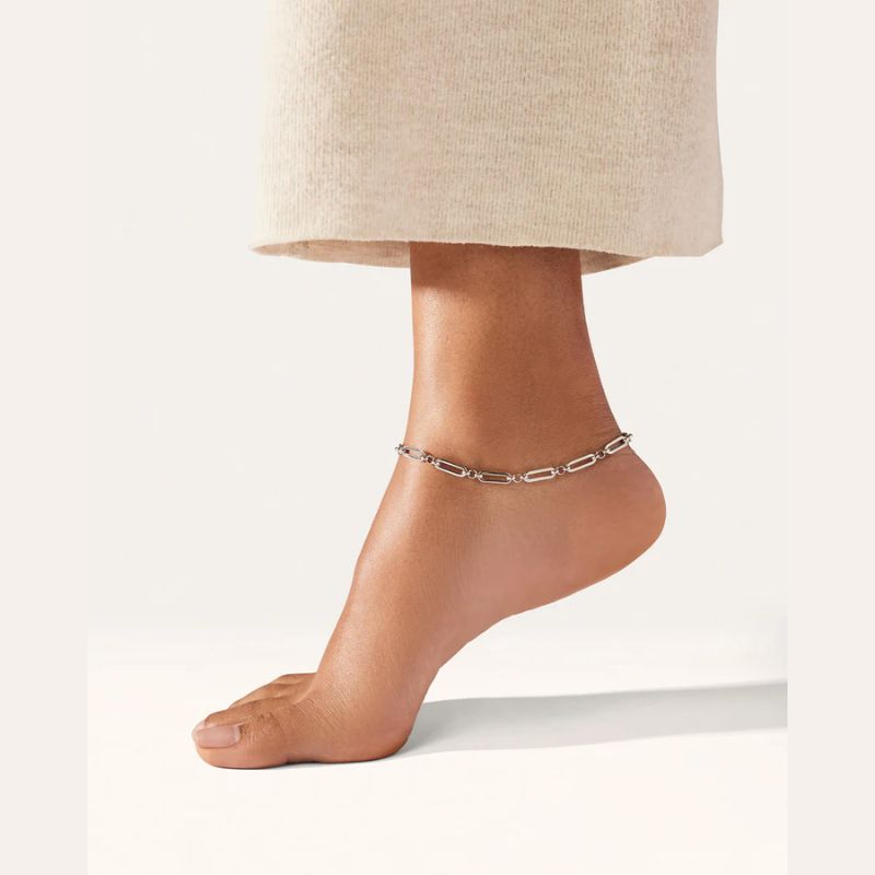 Slim Mercer Anklet Silver is a paperclip link chain anklet 