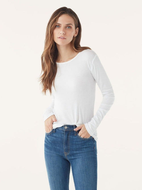 Front view The Classic long Sleeve Tee in white  by Splendid - Hickox Jewelers & Lifestyle 