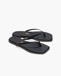 Lily Square-Toe Leather Flip-Flops Black