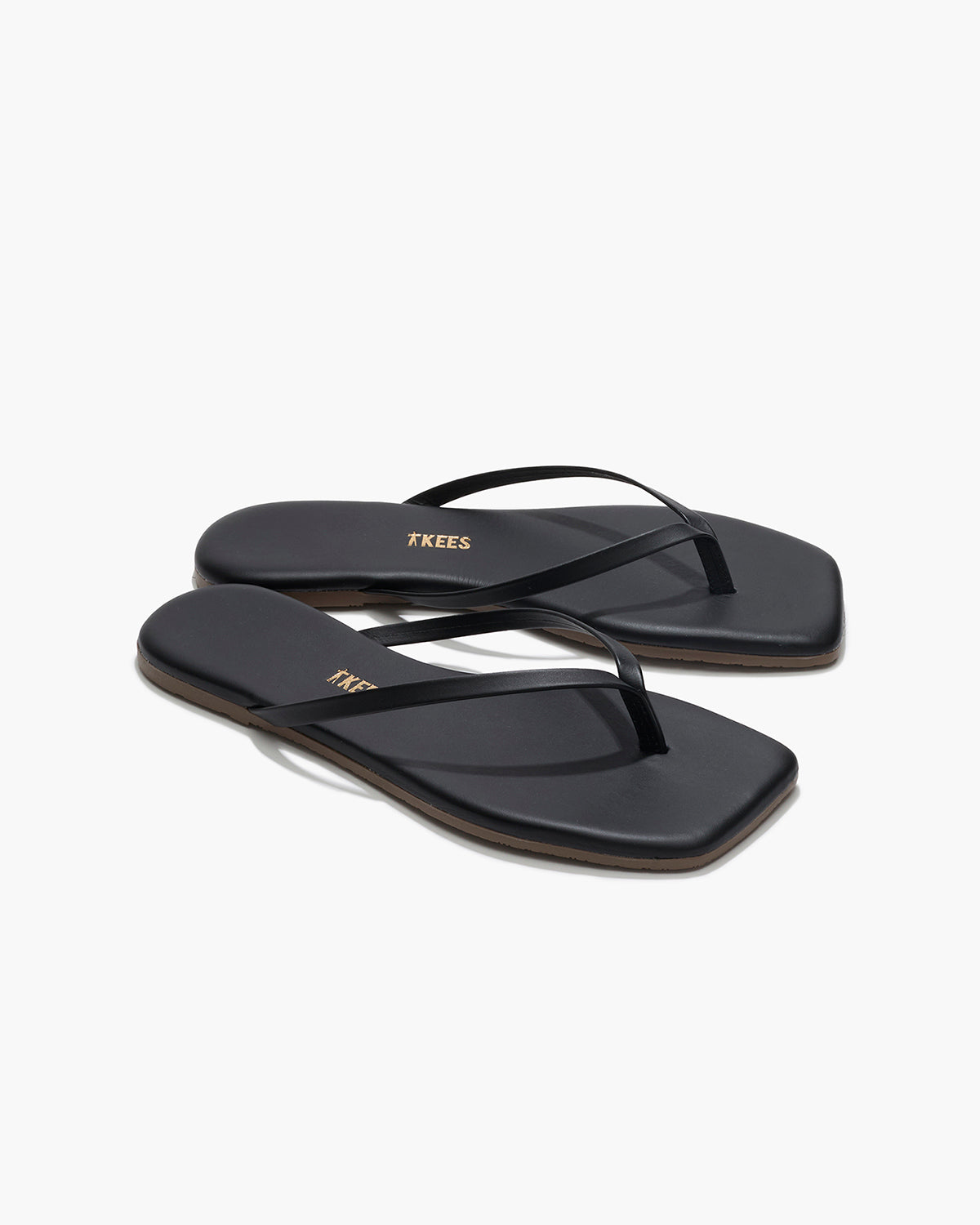 Lily Square-Toe Leather Flip-Flops Black