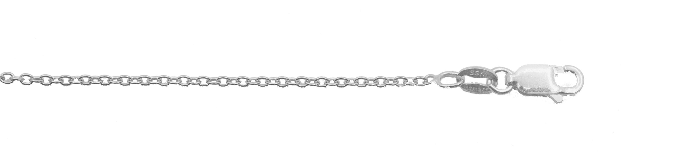 A 30" Sterling Silver Rolo 02 Oval Chain Necklace with a thickness of 1.5mm- shown on a white backgound. 