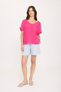 V-Neck Linen and Knit Top