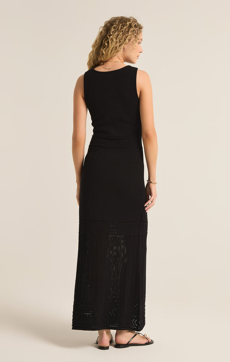 Black crochet Knit Maxi Dress- featuring a regular fit . lined to the knee - and bra friendly 