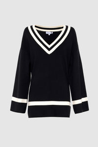 Varsity knit v meck sweater with contrast trim 