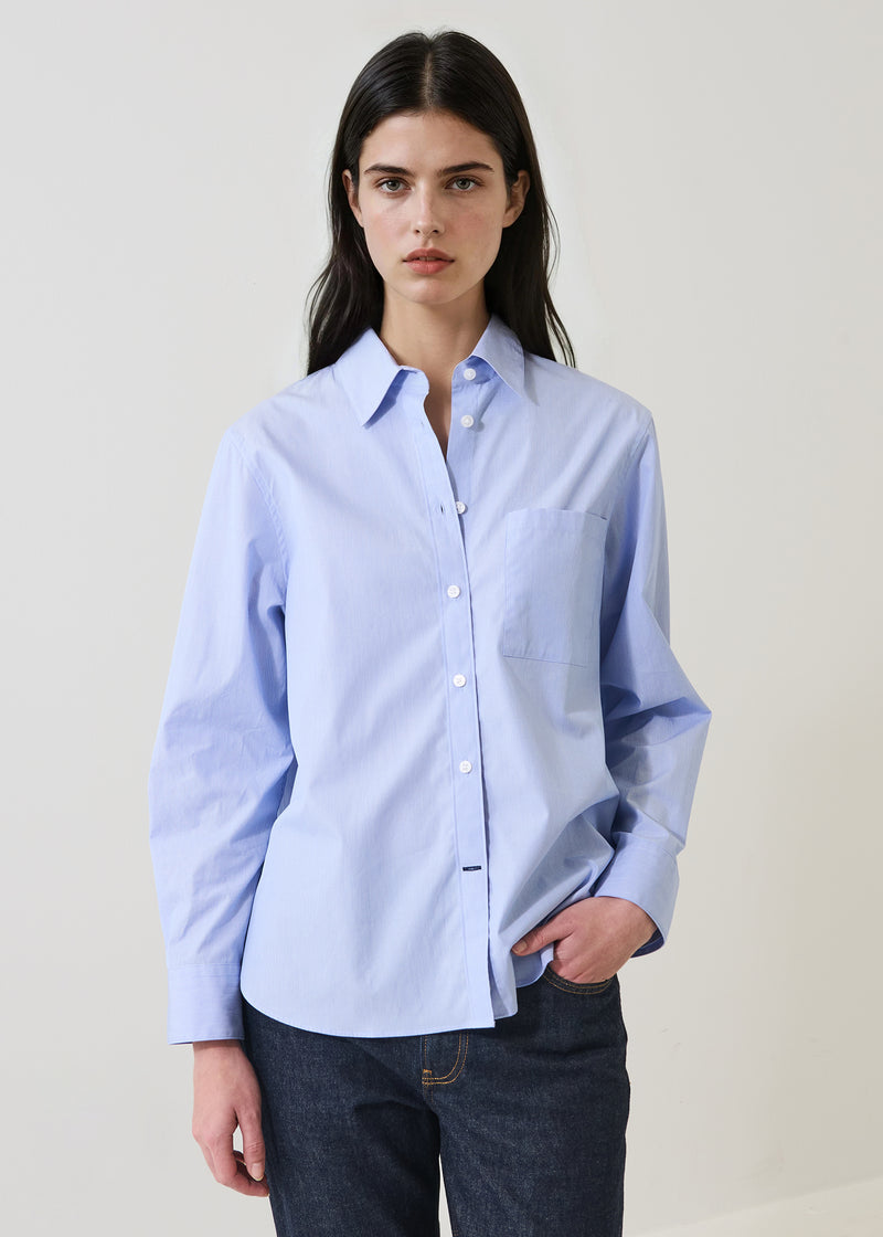 Cotton Stripe Boyfriend Pocket Shirt