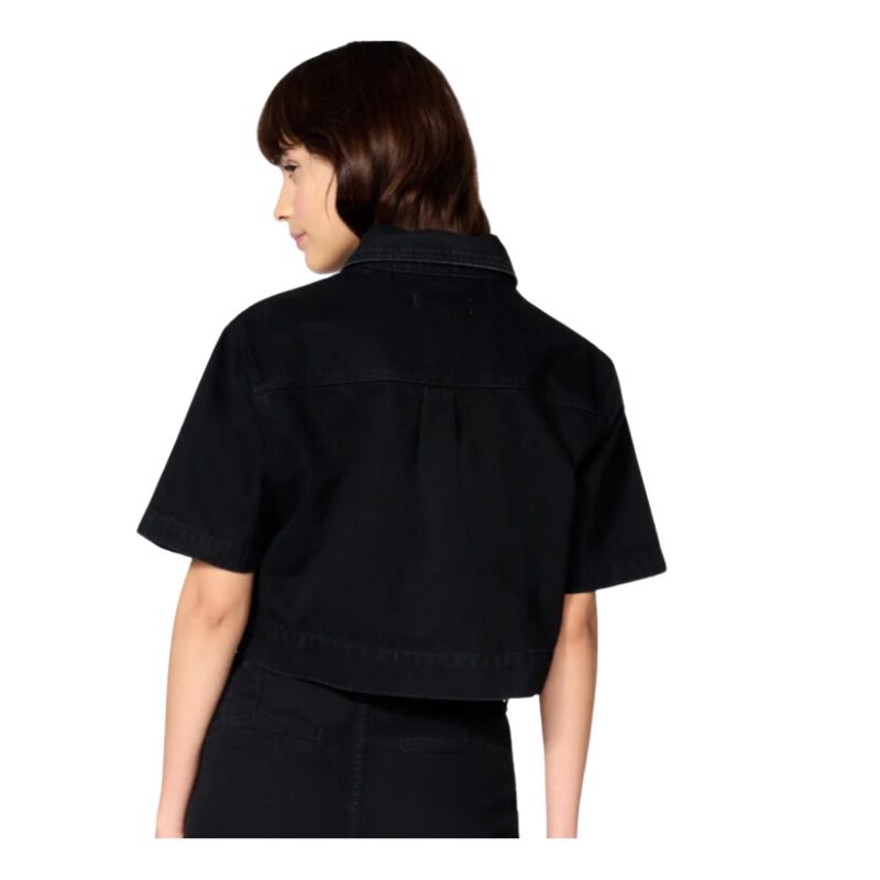 ELS short sleeve boxy crop shirt jacket in Ventura black wash. back view 