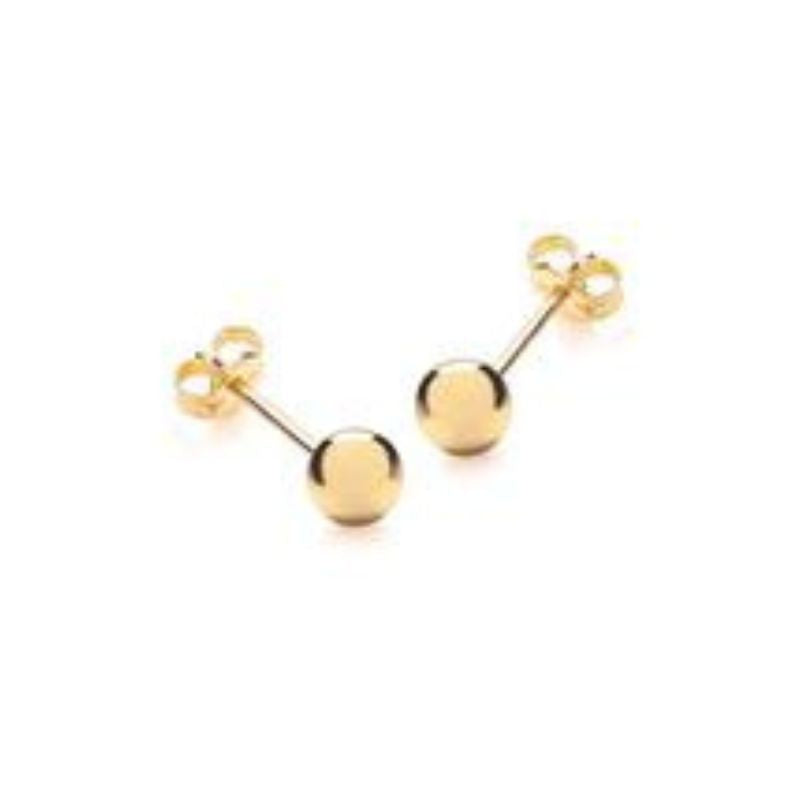 4mm round Gold ball stud earrings on a white background