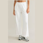 White wide leg French Terry pant - front view 
