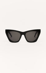 oversized black glossy framed sunglasses with a grey coloured lens Z SUPPLY- front view 