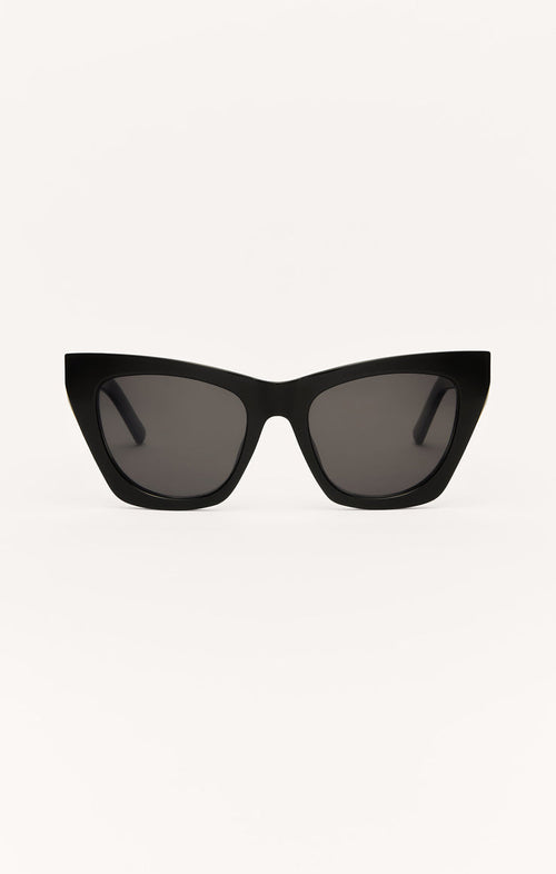 oversized black glossy framed sunglasses with a grey coloured lens Z SUPPLY- front view 