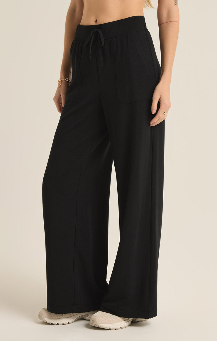 Soft wide leg  lounge pant in black with elastic waistband by z supply side view