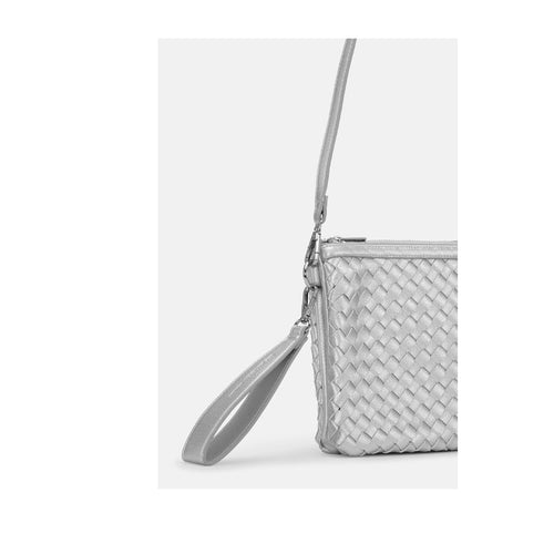 Silver Shoulder Bag Purse highlighting large wrist strap - Hickox Jewelry and Lifestyle 