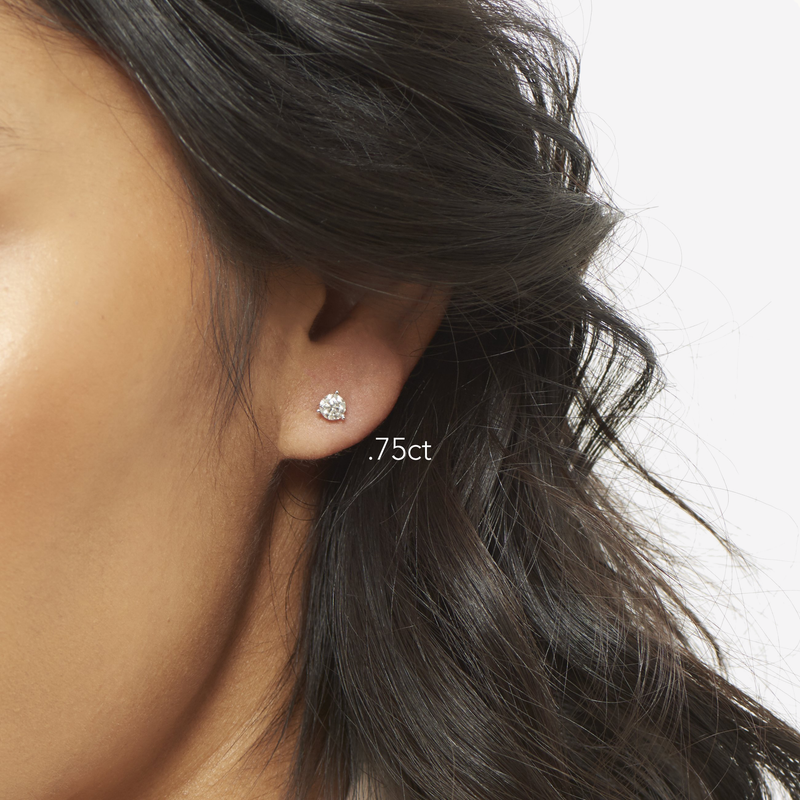 Model wearing .75 TCW diamond Stud