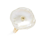 Poppy Finch Petal Pearl Gold Dot Ring on white background 
