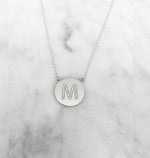 Diamond Disc Initial Pendant Necklace in white gold - The Right Hand Gal 