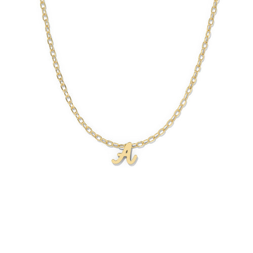 Script Initial Necklace- Yellow Gold - A 