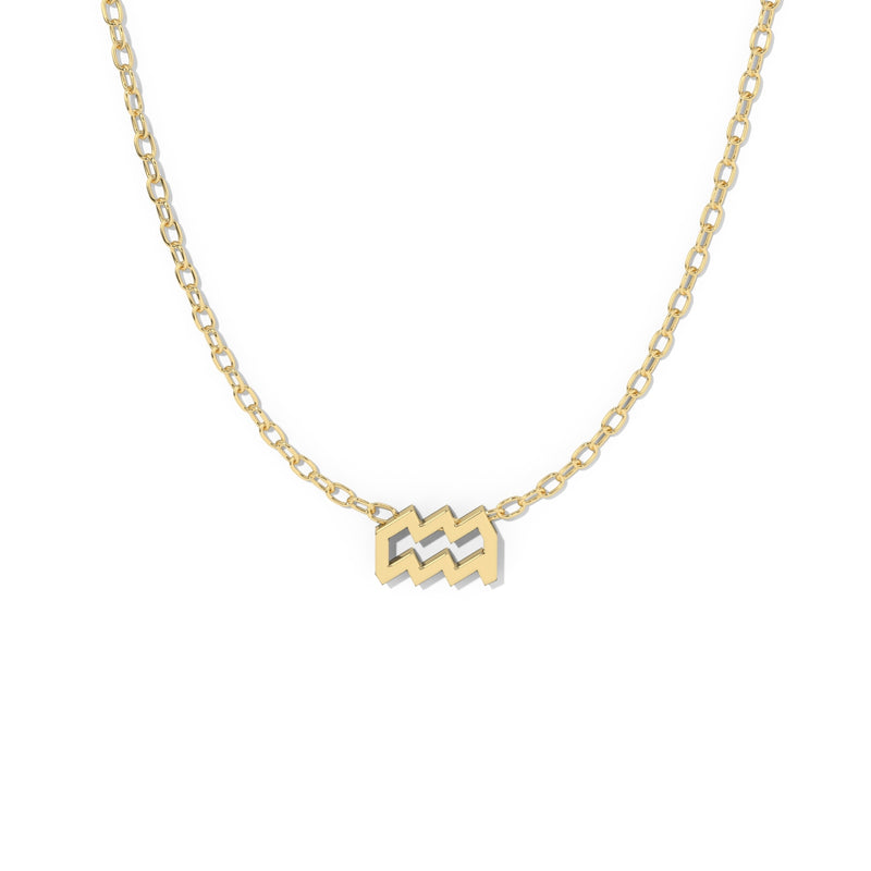 AQUARIUS Zodiac Symbol Necklace Yellow Gold 