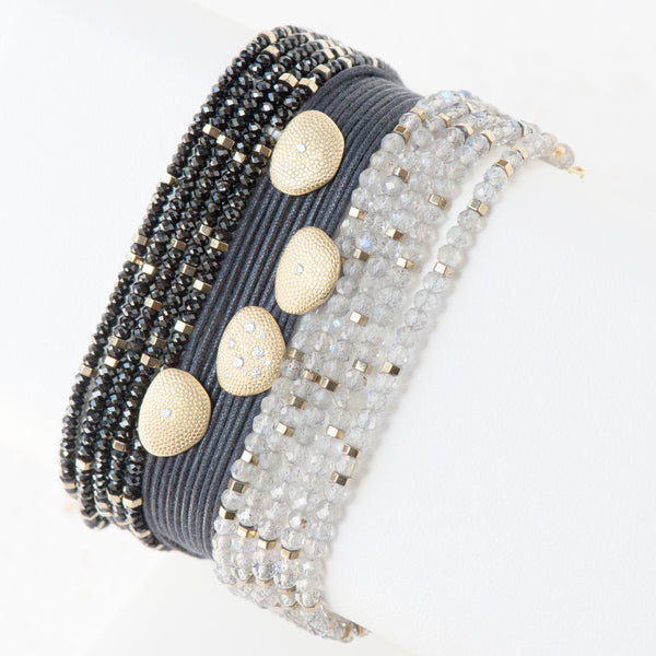 Labradorite Wrap Bracelet  layered on display 