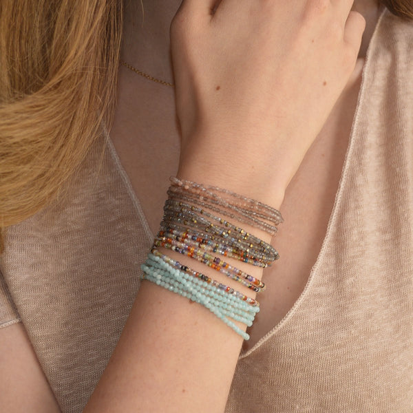 Labradorite Wrap Bracelet - on model with other wrap bracelets