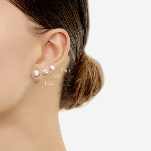 Classic Diamond stud earrings- Model waring .75, 1, 1.5 Total Carat Weight 