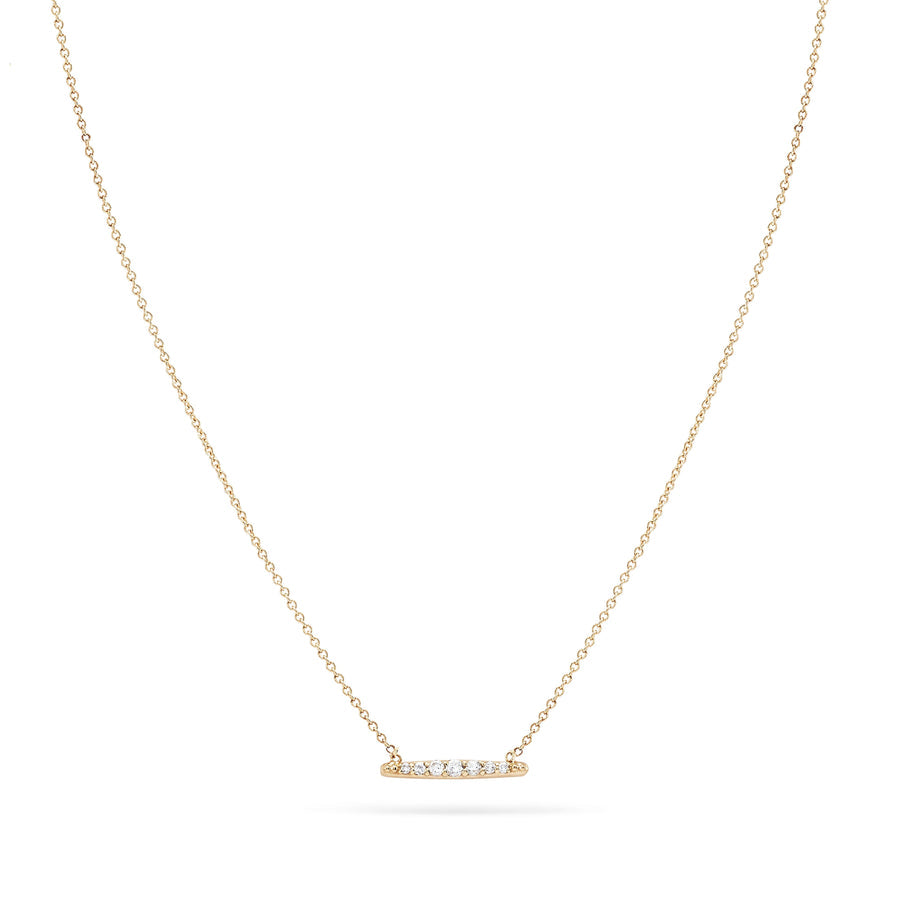 Horizon Necklace - 14k yellow gold with white diamonds . Front view 