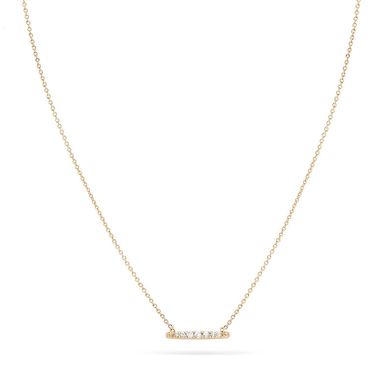 Horizon Necklace - 14k yellow gold with white diamonds . Front view 