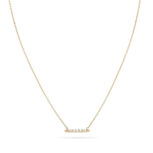 Horizon Necklace - 14k yellow gold with white diamonds . Front view 