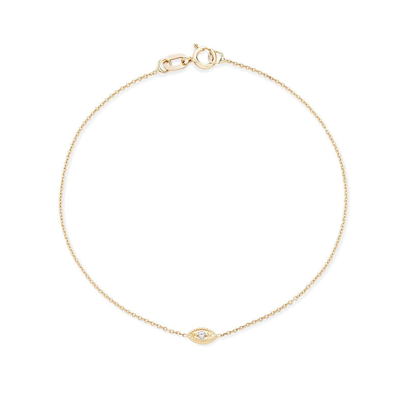 ayla evil eye bracelet in 14 k yellow gold with grey diamond centre- full view