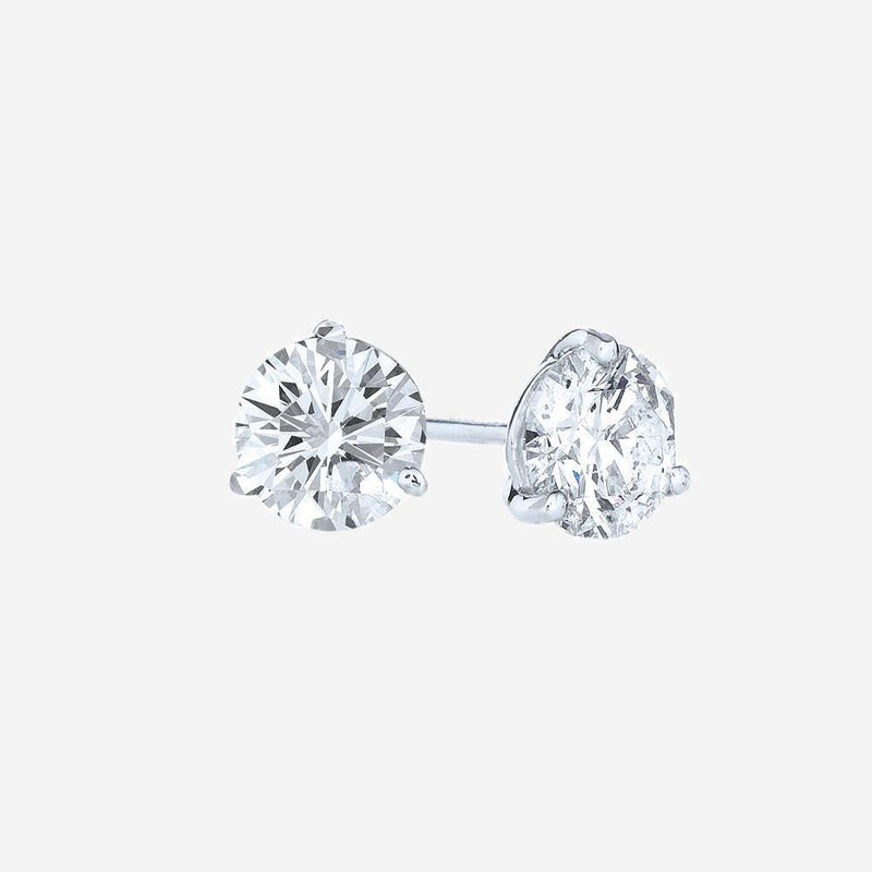 Pair of Classic Diamond Stud Earrings in a 3 prong White gold  Martini Set
