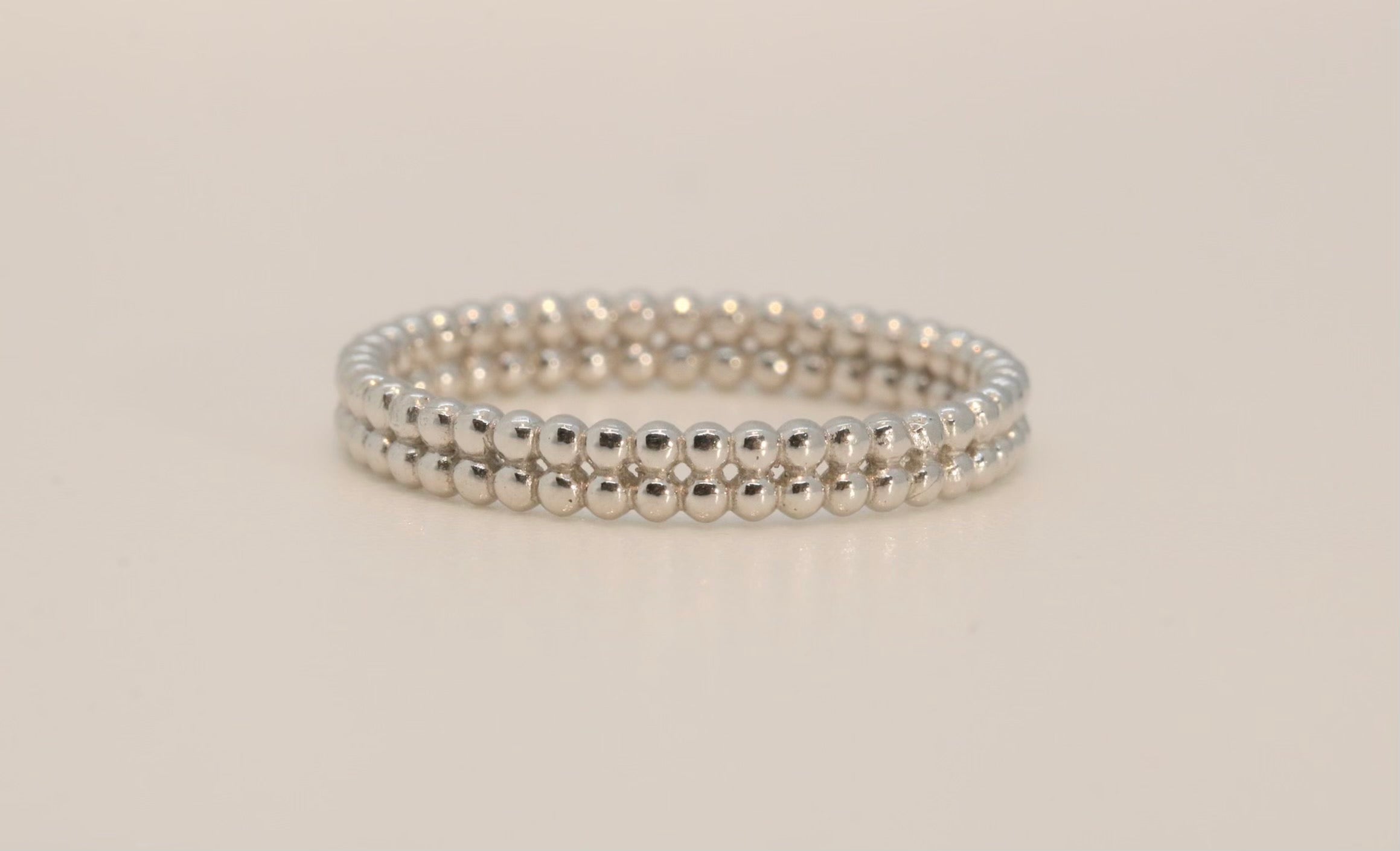 Perfect stacking ring -Double bubble beaded gold band 