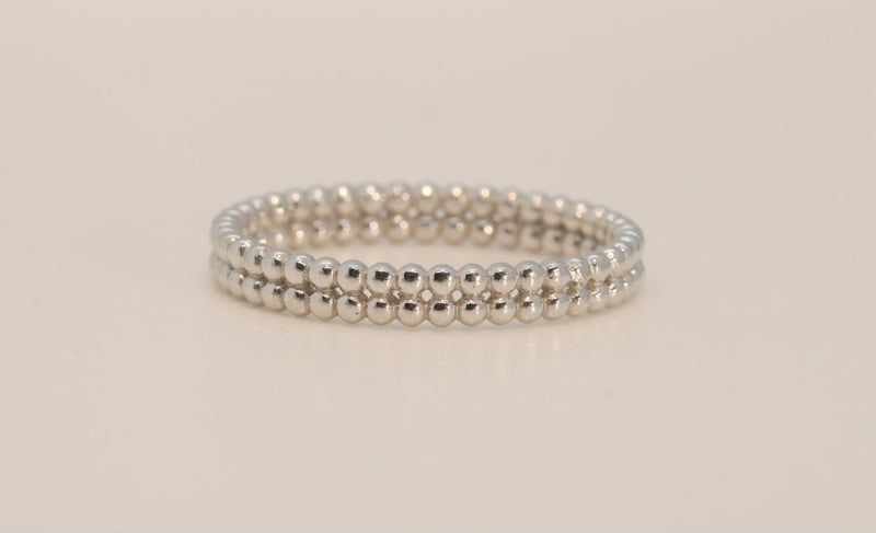 Perfect stacking ring -Double bubble beaded gold band 