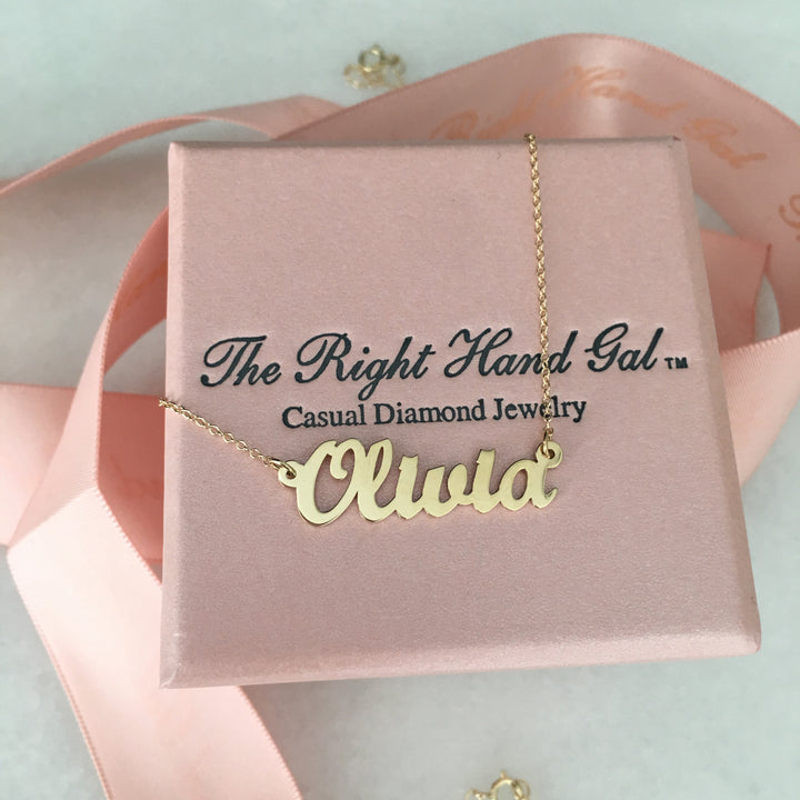 Script Name Necklace in Solid White Gold - The Right Hand Gal 