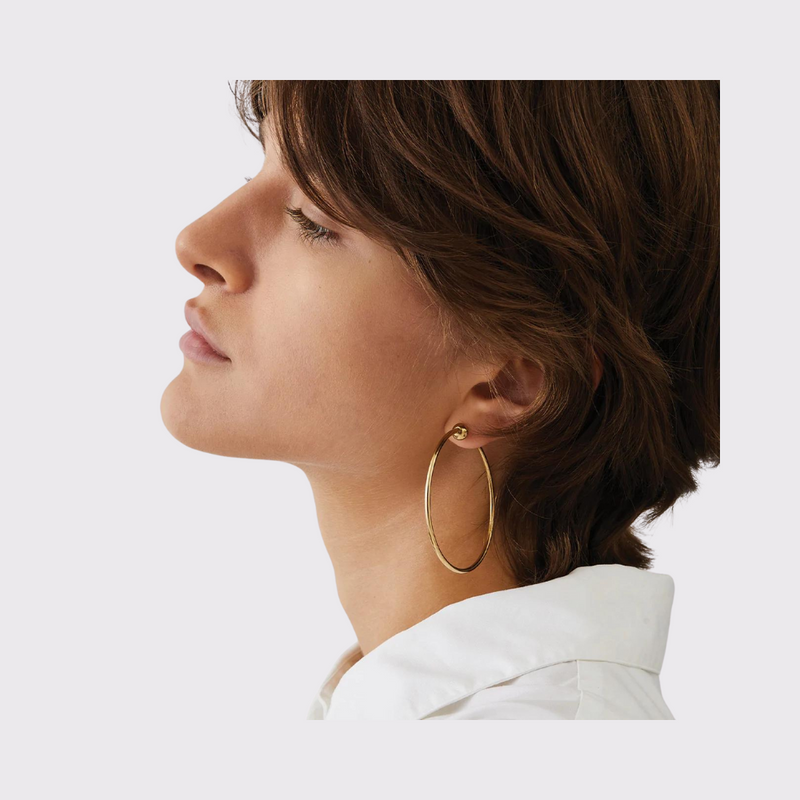 JENNY BIRD~  Icon Hoops Medium gold  on model