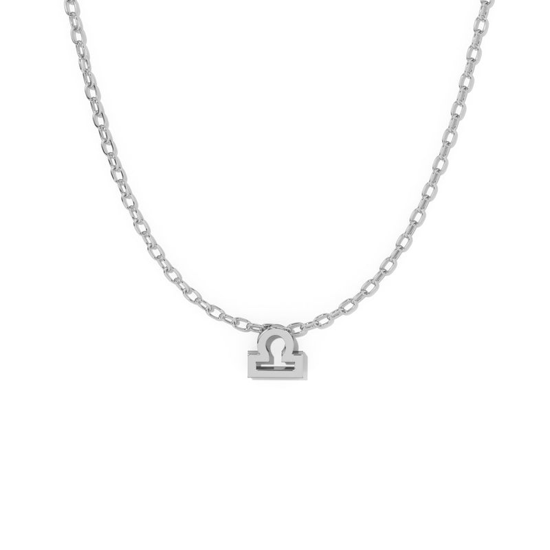 Libra  Zodiac  Symbol Necklace White Gold 