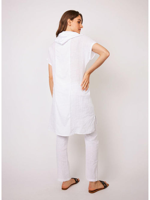 White Linen Dress with Jersey Cotton Hood   back View - Pistache @ Hickox Jewelers and Lifestyle -