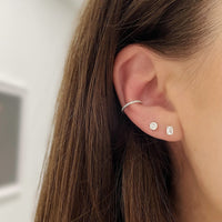 Emerald Cut   Diamond Stud Earring on Model 