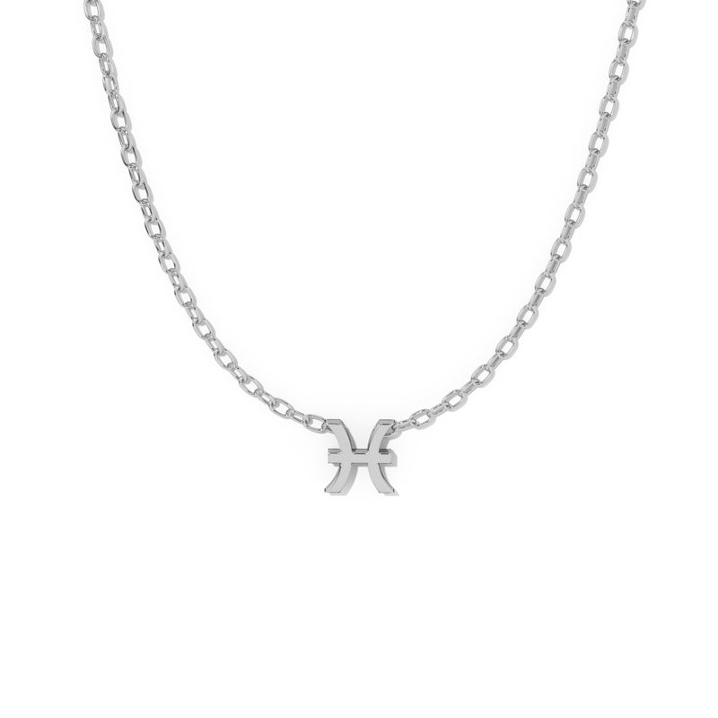 Pisces Zodiac Symbol Necklace White Gold 