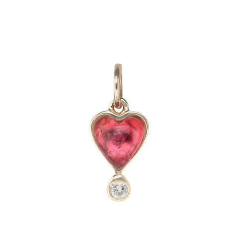 ZAHAVA~ Pink Tourmaline and Diamond Heart reversible  Charm- front view  Pink Tourmaline 