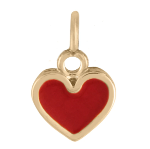 14K gold filled and Red enamel Heart Charm- close up view