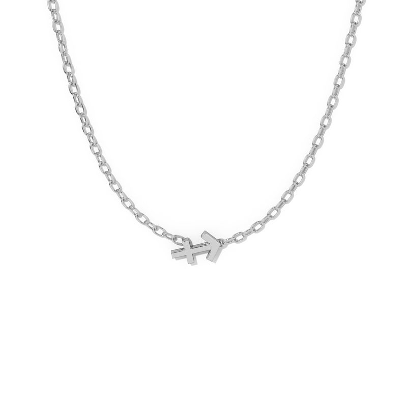 Sagittarius  Zodiac  Symbol Necklace White Gold 
